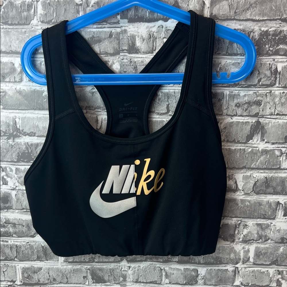 Nike Women's Black and Gold Sports Bra